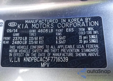 2015 Kia Sportage Lx из США, поврежденный, VIN KNDPBCAC5F7716539